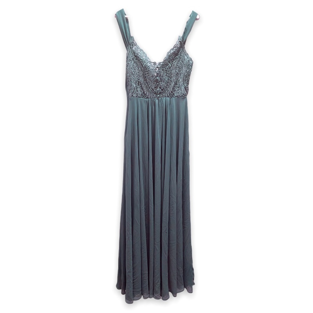 New Woman’s Blue We Go Together Embroidered High Slit Prom Brides Maxi Dress - Picture 9 of 17